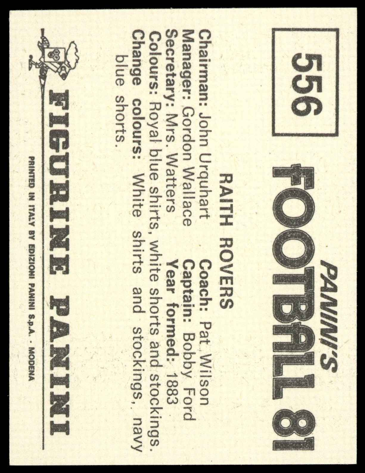 Panini - 'Football 81' (1981) - Team Photo (Raith Rovers) Panini - 'Football 81' (1981) - Team Photo (Raith Rovers)