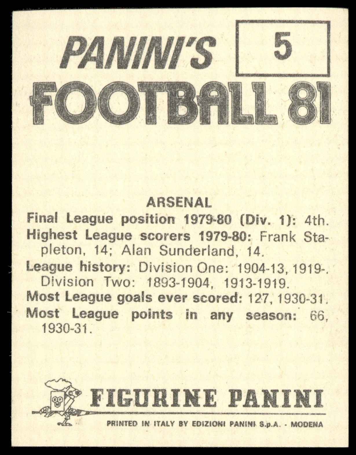 Panini - 'Football 81' (1981) - Team Photo (Arsenal) Panini - 'Football 81' (1981) - Team Photo (Arsenal)