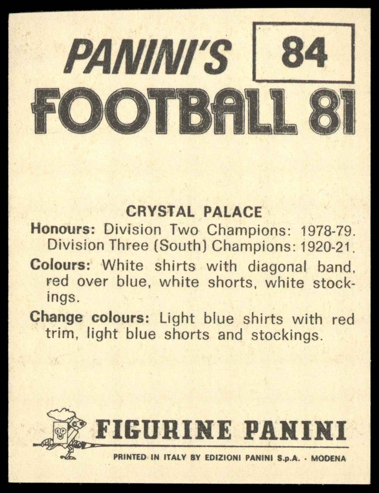 Panini - 'Football 81' (1981) - Team Photo (Crystal Palace) Panini - 'Football 81' (1981) - Team Photo (Crystal Palace)