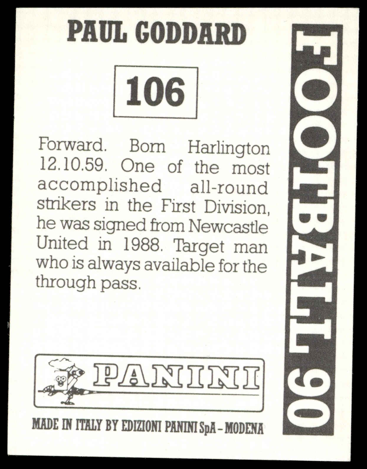 Panini - 'Football 90' (1990) - Paul Goddard (Derby County) Panini - 'Football 90' (1990) - Paul Goddard (Derby County)