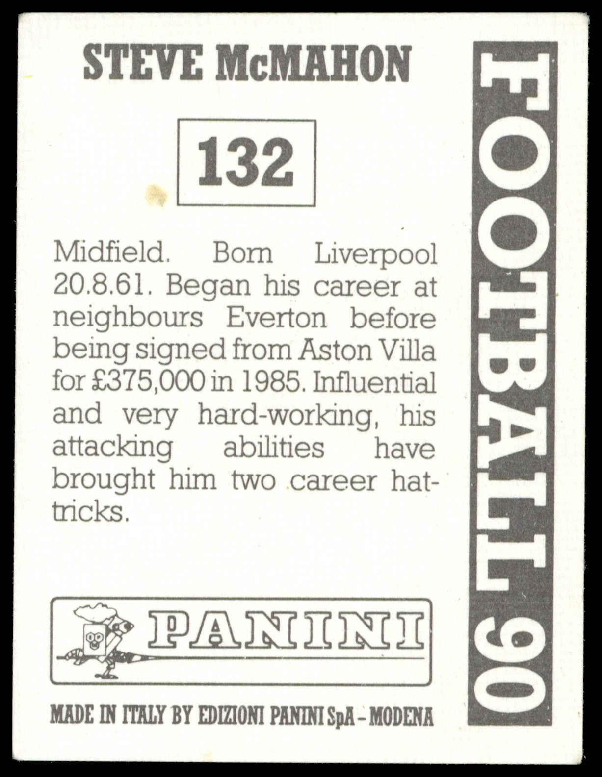 Panini - 'Football 90' (1990) - Steve McMahon (Liverpool) Panini - 'Football 90' (1990) - Steve McMahon (Liverpool)