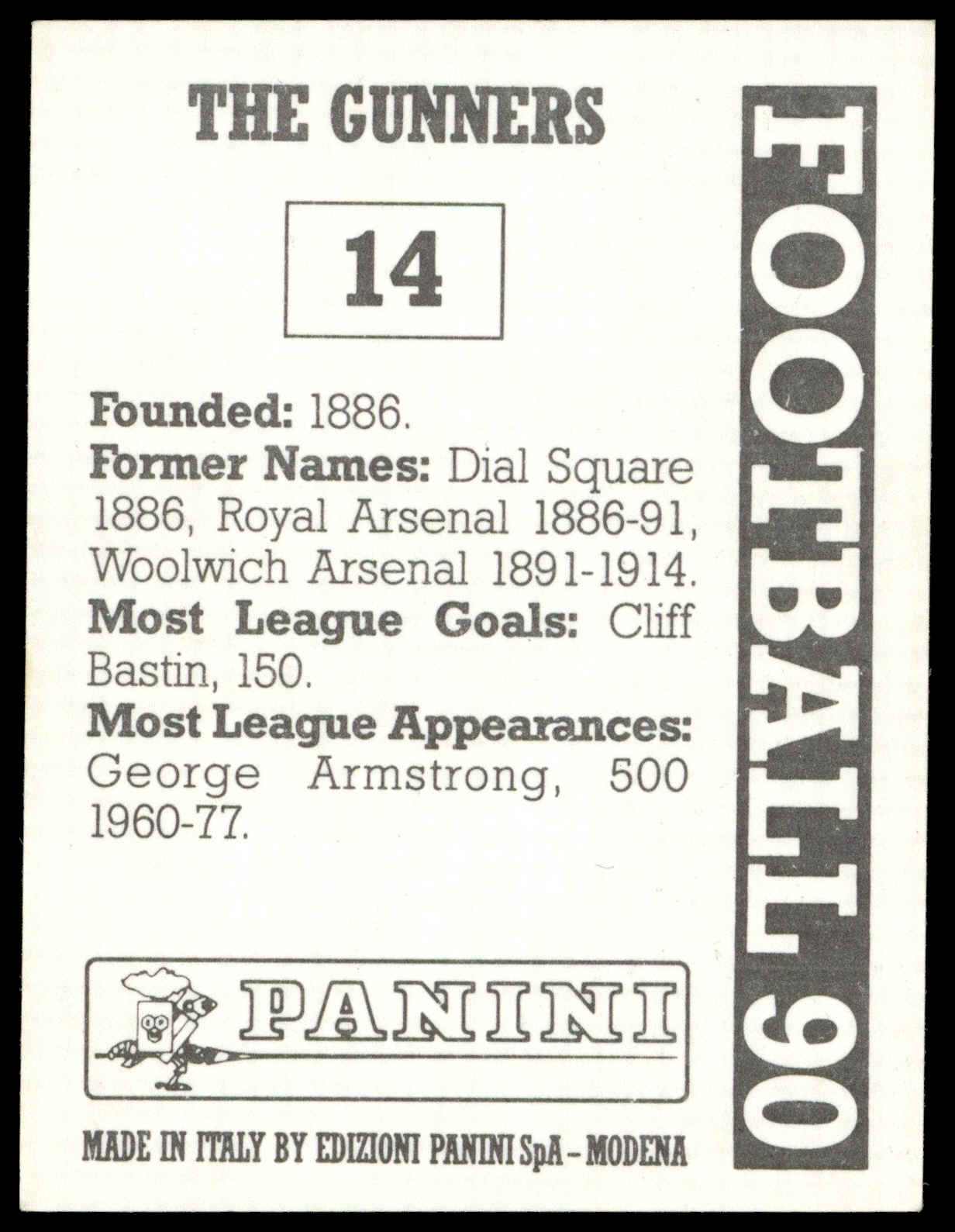 Panini - 'Football 90' (1990) - Team Photo (Arsenal) Panini - 'Football 90' (1990) - Team Photo (Arsenal)