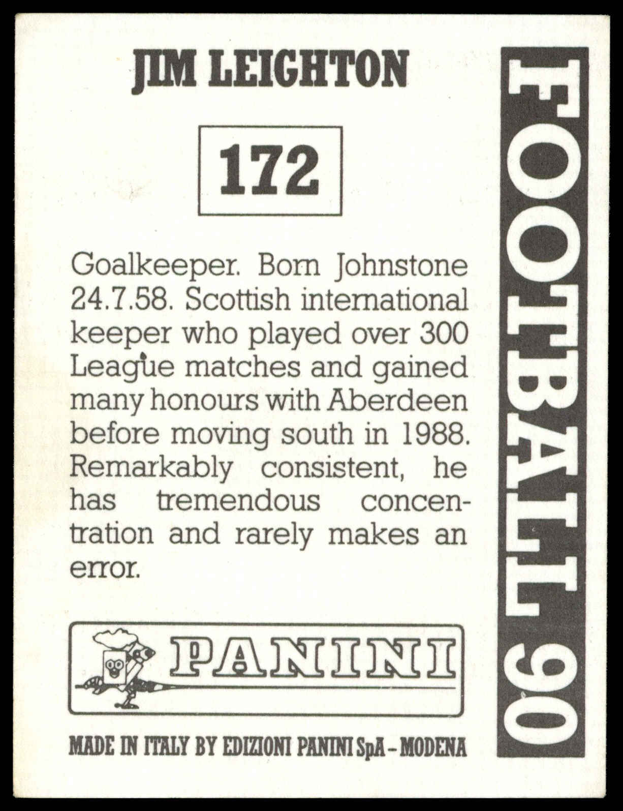 Panini - 'Football 90' (1990) - Jim Leighton (Manchester United) Panini - 'Football 90' (1990) - Jim Leighton (Manchester United)