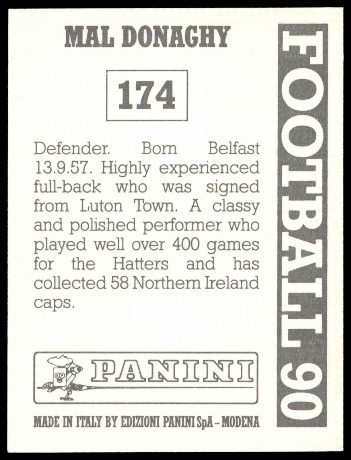 Panini - 'Football 90' (1990) - Mal Donaghy (Manchester United) Panini - 'Football 90' (1990) - Mal Donaghy (Manchester United)