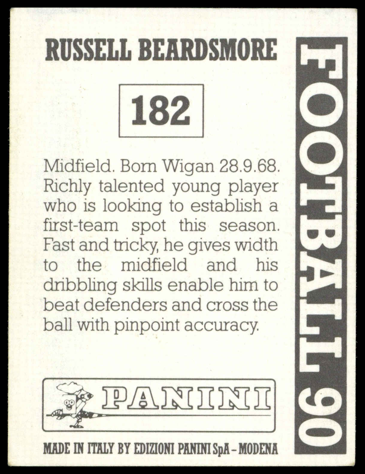 Panini - 'Football 90' (1990) - Russell Beardsmore (Manchester United) Panini - 'Football 90' (1990) - Russell Beardsmore (Manchester United)