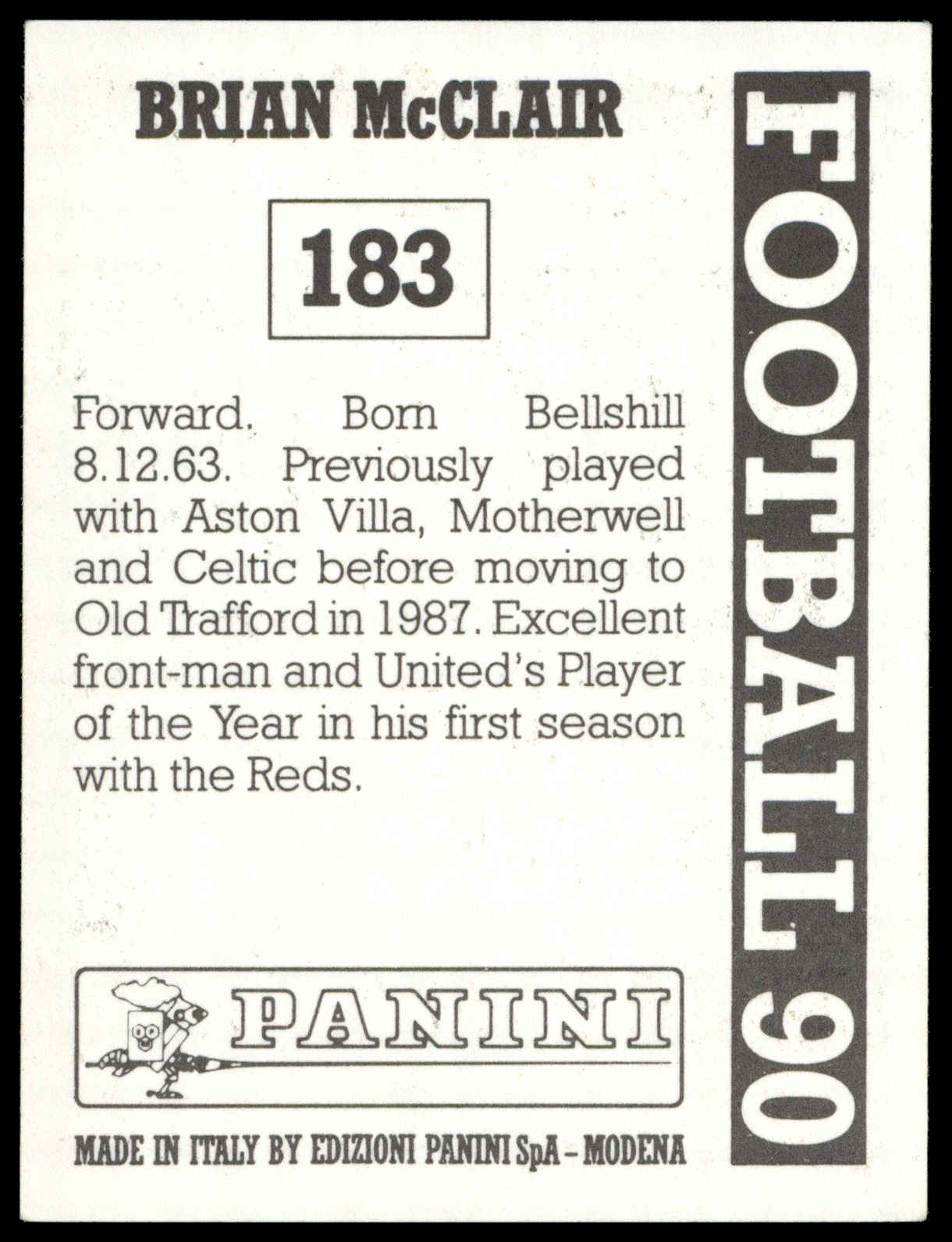 Panini - 'Football 90' (1990) - Brian McClair (Manchester United) Panini - 'Football 90' (1990) - Brian McClair (Manchester United)