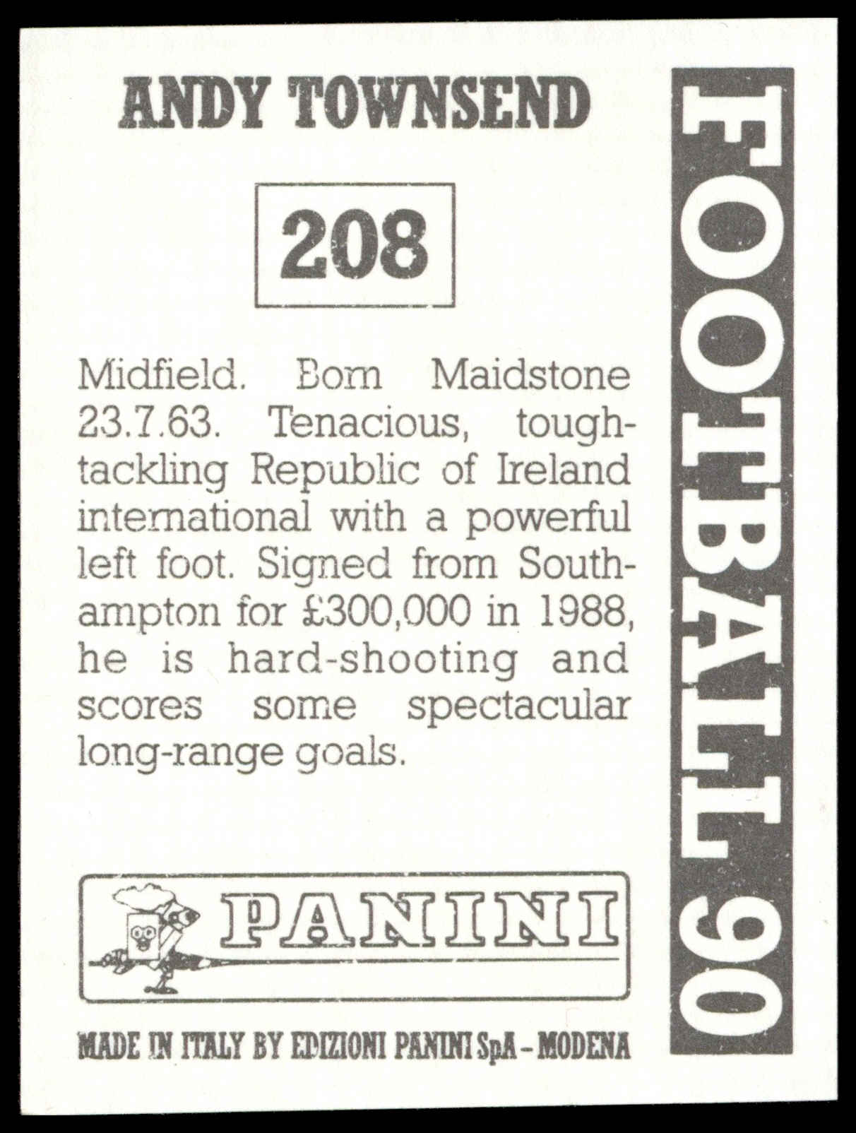 Panini - 'Football 90' (1990) - Andy Townsend (Norwich City) Panini - 'Football 90' (1990) - Andy Townsend (Norwich City)