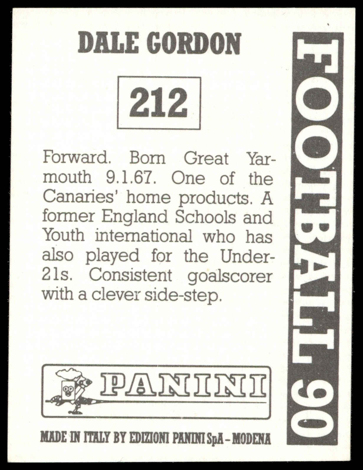 Panini - 'Football 90' (1990) - Dale Gordon (Norwich City) Panini - 'Football 90' (1990) - Dale Gordon (Norwich City)