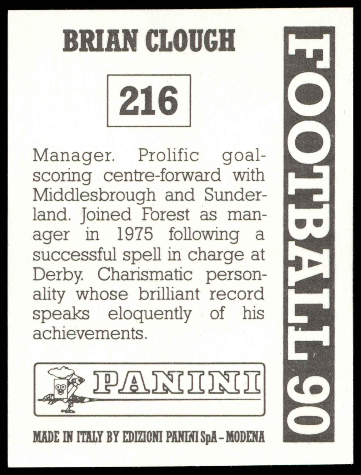 Panini - 'Football 90' (1990) - Brian Clough (Nottingham Forest) Panini - 'Football 90' (1990) - Brian Clough (Nottingham Forest)