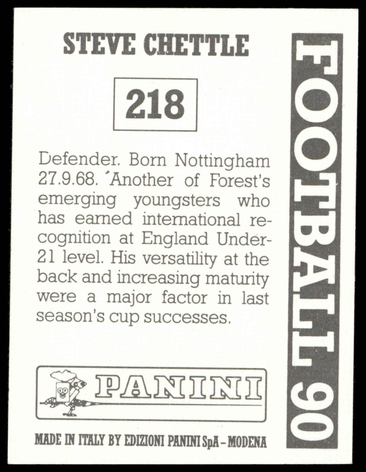 Panini – ‘Football 90’ (1990) – Steve Chettle (Nottingham Forest ...