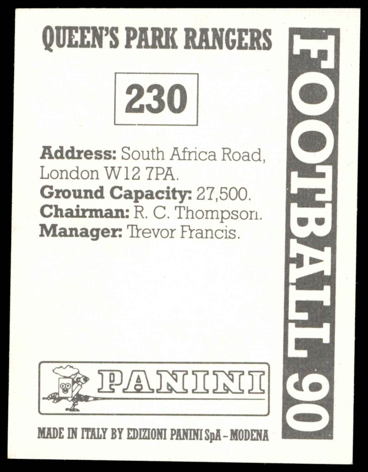 Panini - 'Football 90' (1990) - Badge (Queens Park Rangers) Panini - 'Football 90' (1990) - Badge (Queens Park Rangers)