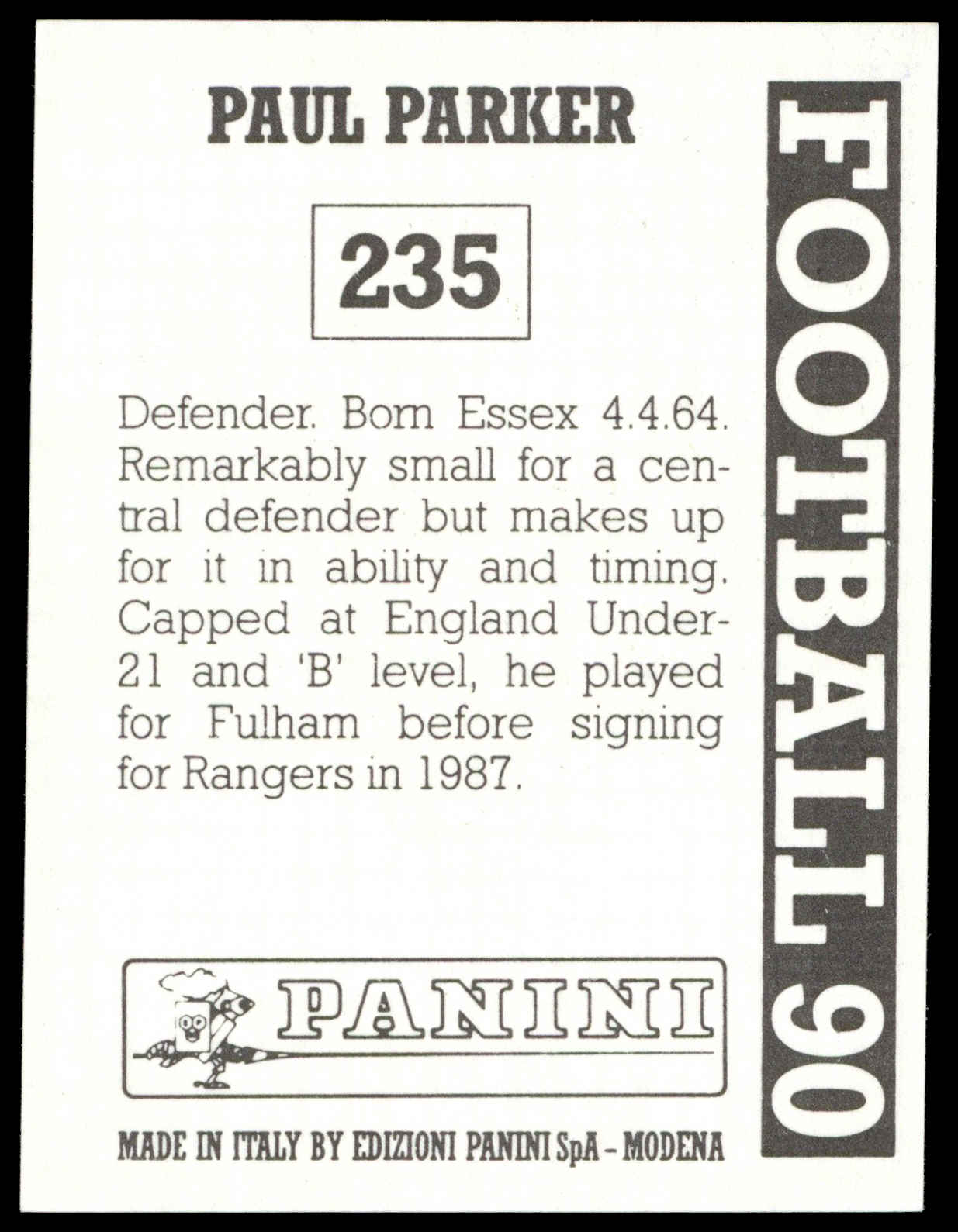 Panini - 'Football 90' (1990) - Paul Parker (Queens Park Rangers) Panini - 'Football 90' (1990) - Paul Parker (Queens Park Rangers)
