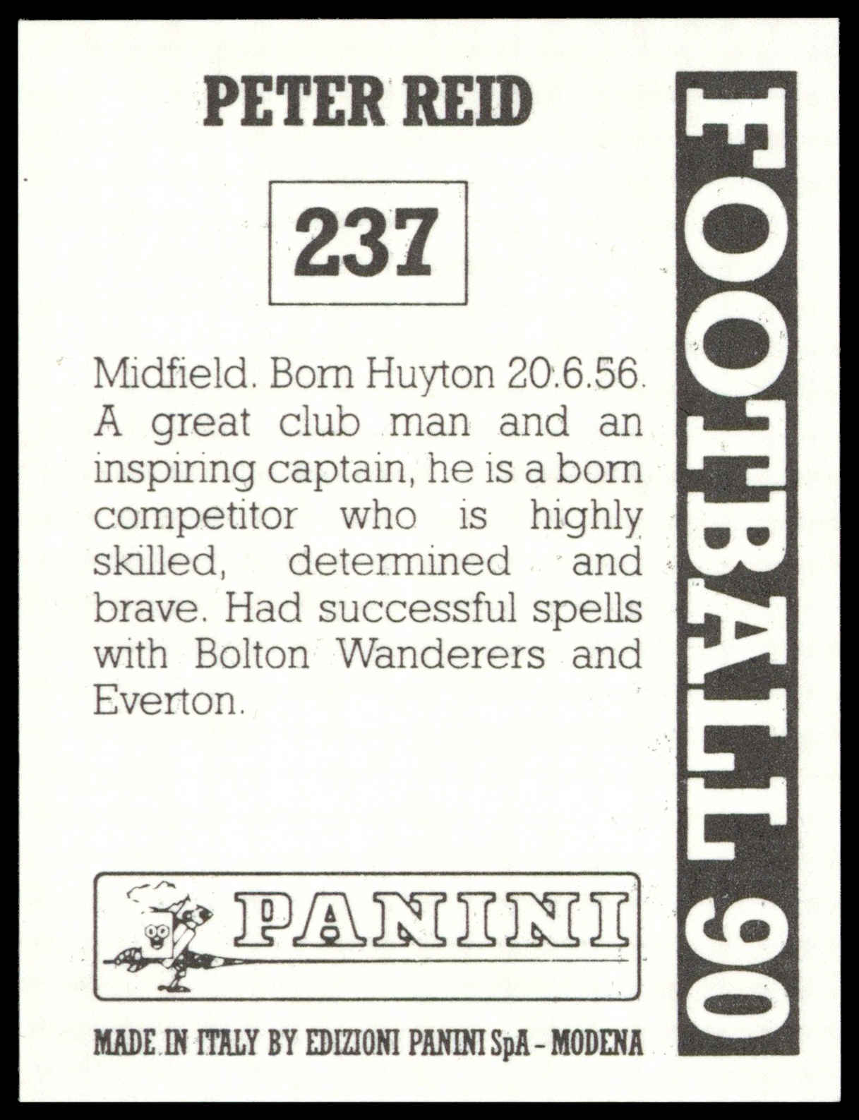 Panini - 'Football 90' (1990) - Peter Reid (Queens Park Rangers) Panini - 'Football 90' (1990) - Peter Reid (Queens Park Rangers)