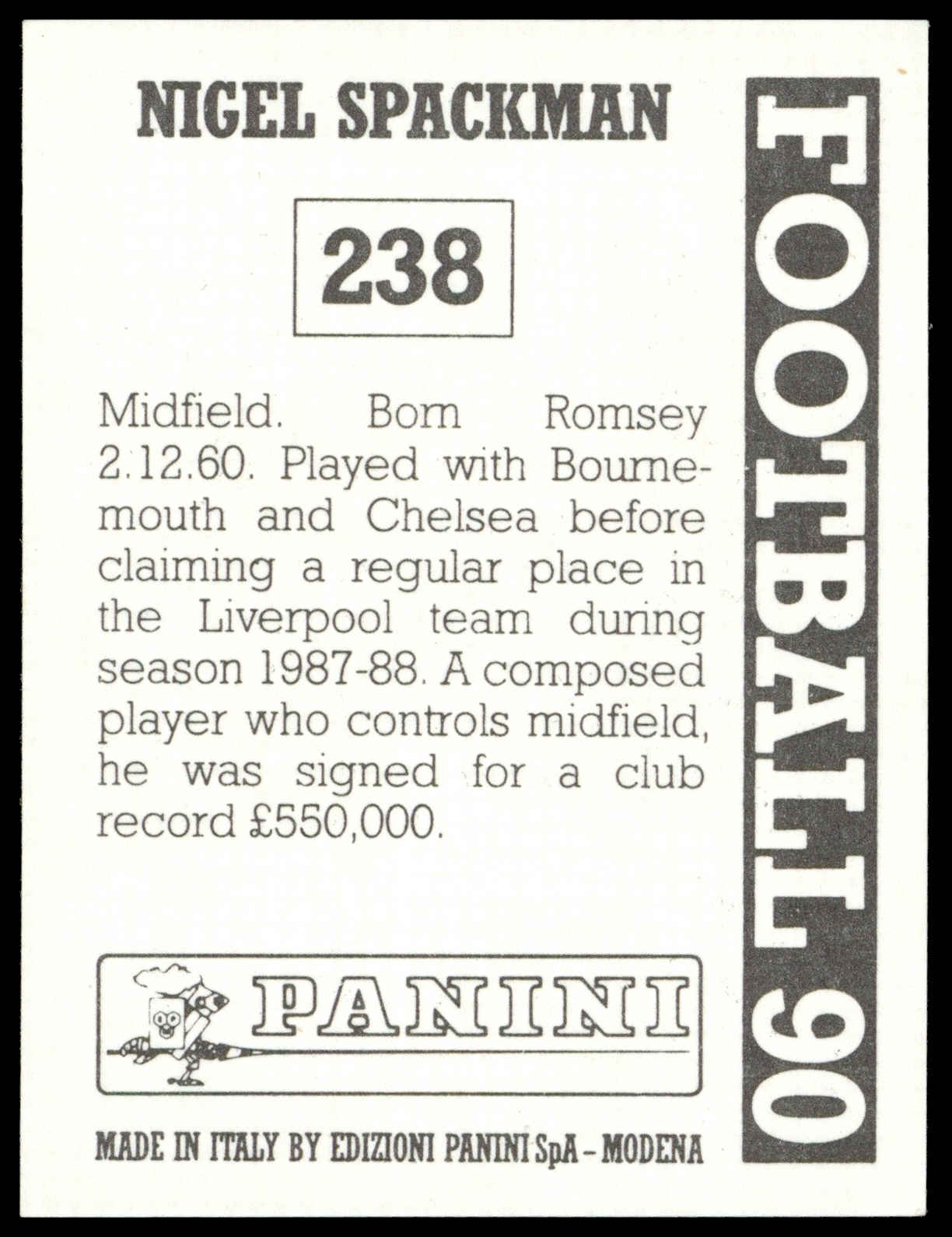 Panini - 'Football 90' (1990) - Nigel Spackman (Queens Park Rangers) Panini - 'Football 90' (1990) - Nigel Spackman (Queens Park Rangers)