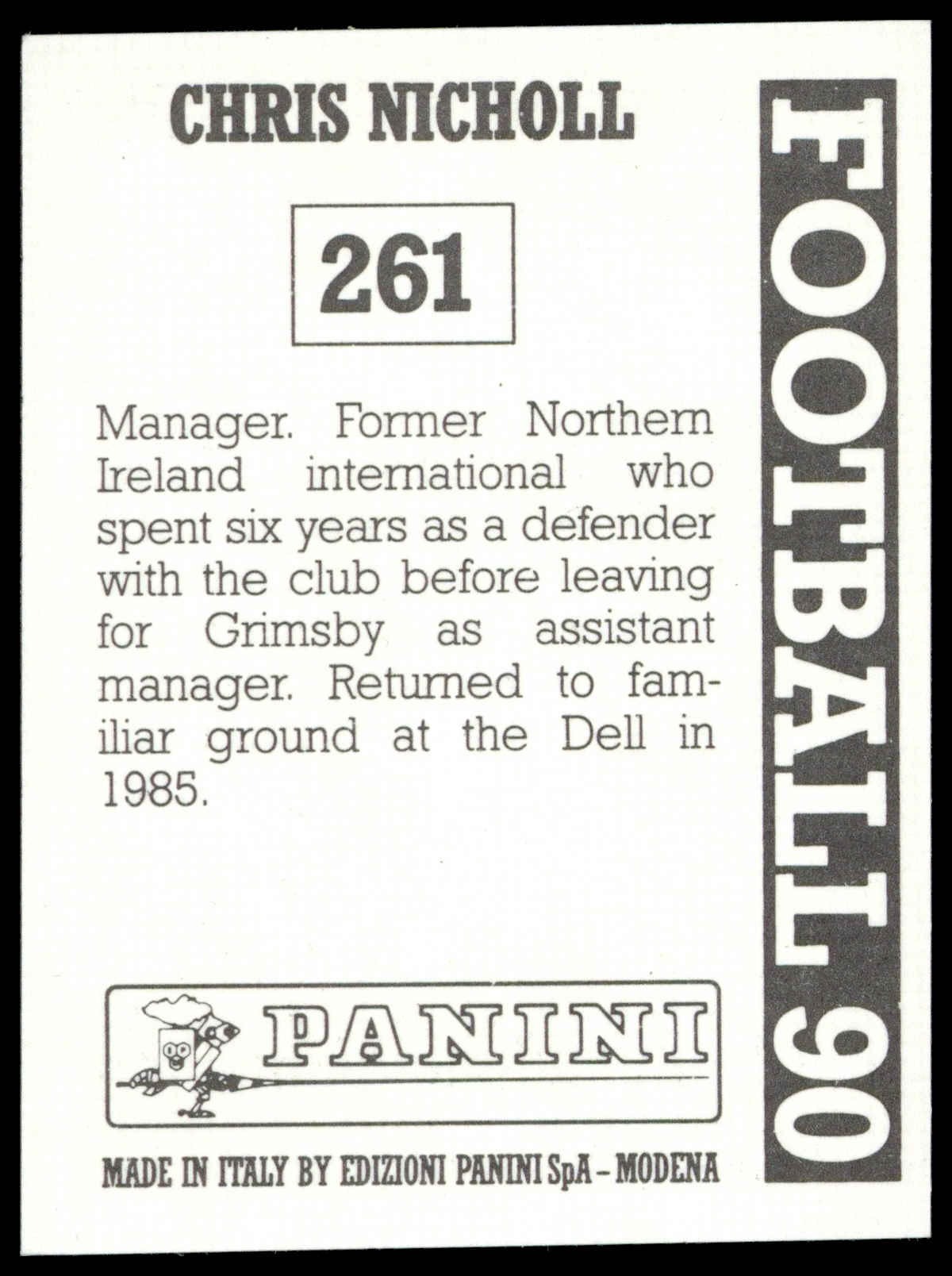 Panini - 'Football 90' (1990) - Chris Nicholl (Southampton) Panini - 'Football 90' (1990) - Chris Nicholl (Southampton)