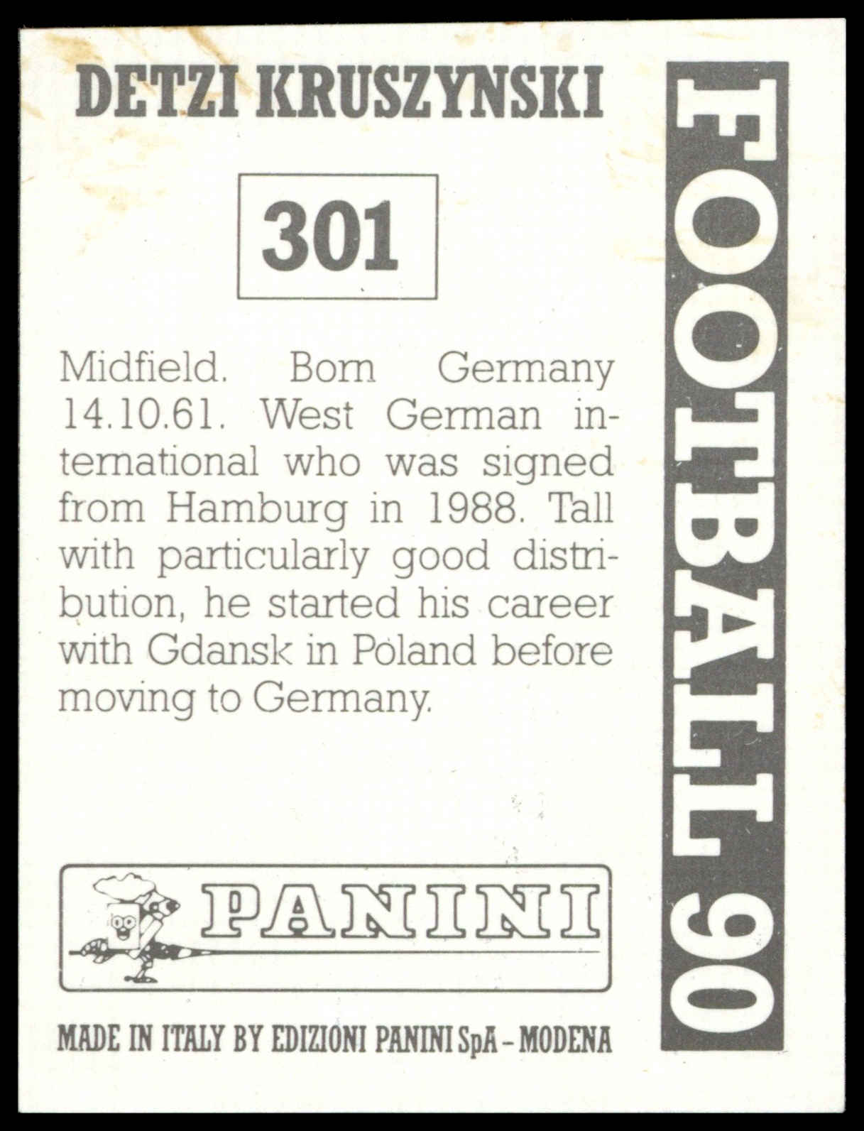 Panini - 'Football 90' (1990) - Detzi Kruszynski (Wimbledon) Panini - 'Football 90' (1990) - Detzi Kruszynski (Wimbledon)