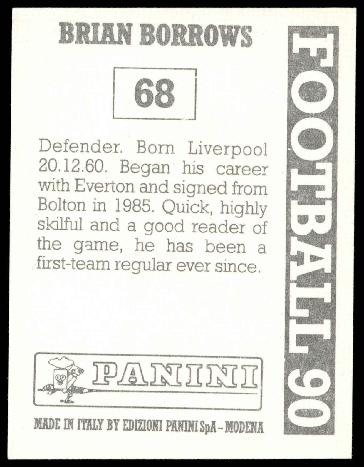 Panini - 'Football 90' (1990) - Brian Borrows (Coventry City) Panini - 'Football 90' (1990) - Brian Borrows (Coventry City)