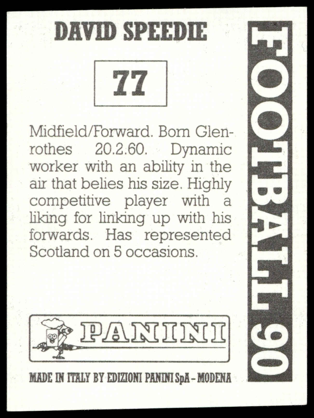 Panini - 'Football 90' (1990) - David Speedie (Coventry City) Panini - 'Football 90' (1990) - David Speedie (Coventry City)