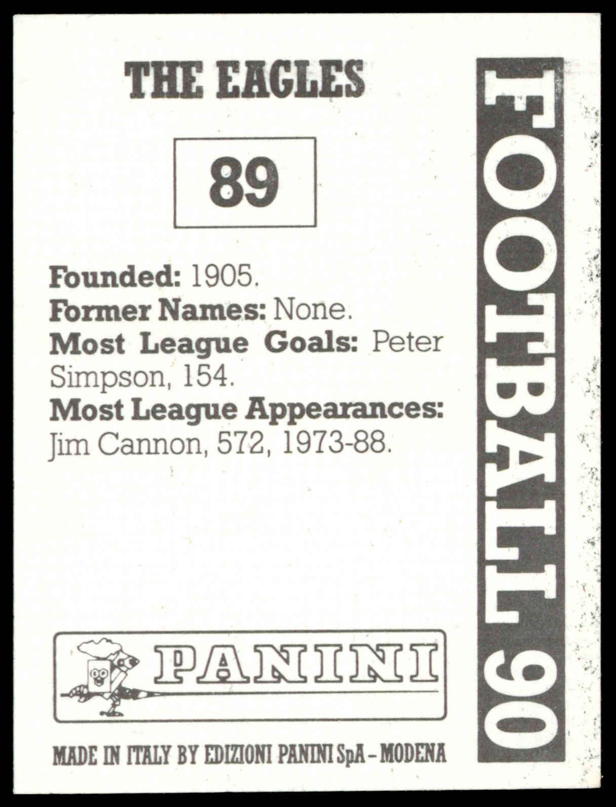 Panini - 'Football 90' (1990) - Team Photo (Crystal Palace) Panini - 'Football 90' (1990) - Team Photo (Crystal Palace)