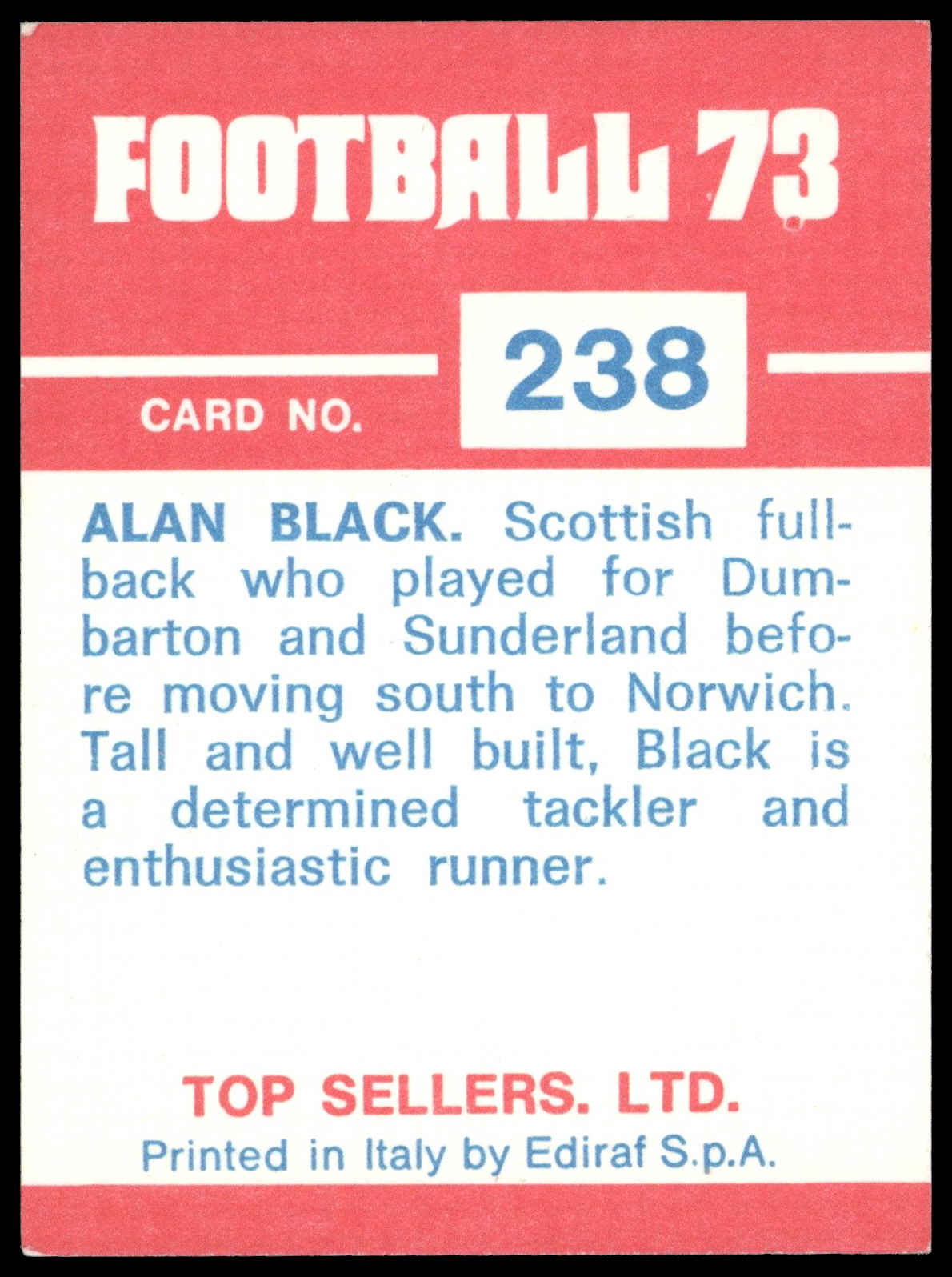 Panini Top Sellers - 'Football 73' (1973) - Alan Black (Norwich City) Panini Top Sellers - 'Football 73' (1973) - Alan Black (Norwich City)