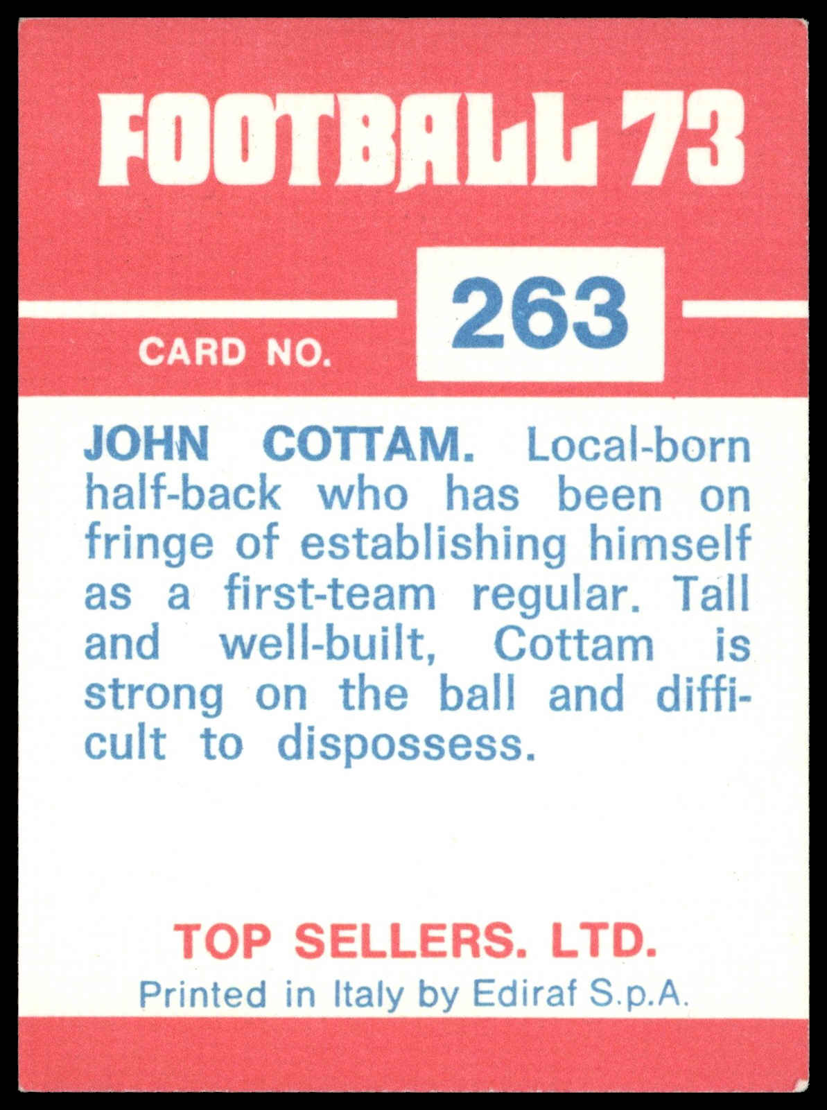 Panini Top Sellers - 'Football 73' (1973) - John Cottam (Nottingham Forest) Panini Top Sellers - 'Football 73' (1973) - John Cottam (Nottingham Forest)