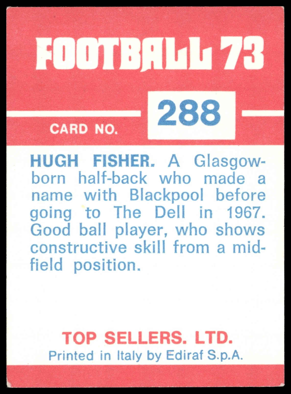 Panini Top Sellers - 'Football 73' (1973) - Hugh Fisher (Southampton) Panini Top Sellers - 'Football 73' (1973) - Hugh Fisher (Southampton)