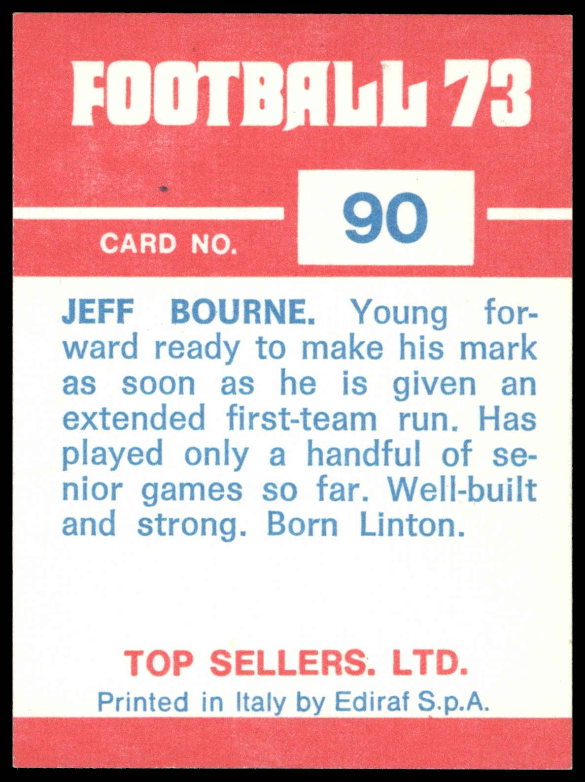 Panini Top Sellers - 'Football 73' (1973) - Geoff Bourne (Derby County) Panini Top Sellers - 'Football 73' (1973) - Geoff Bourne (Derby County)