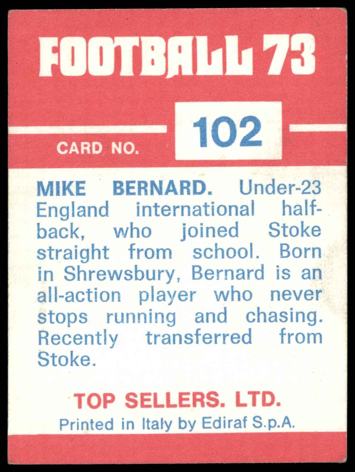 Panini Top Sellers - 'Football 73' (1973) - Mike Bernard (Everton) Panini Top Sellers - 'Football 73' (1973) - Mike Bernard (Everton)