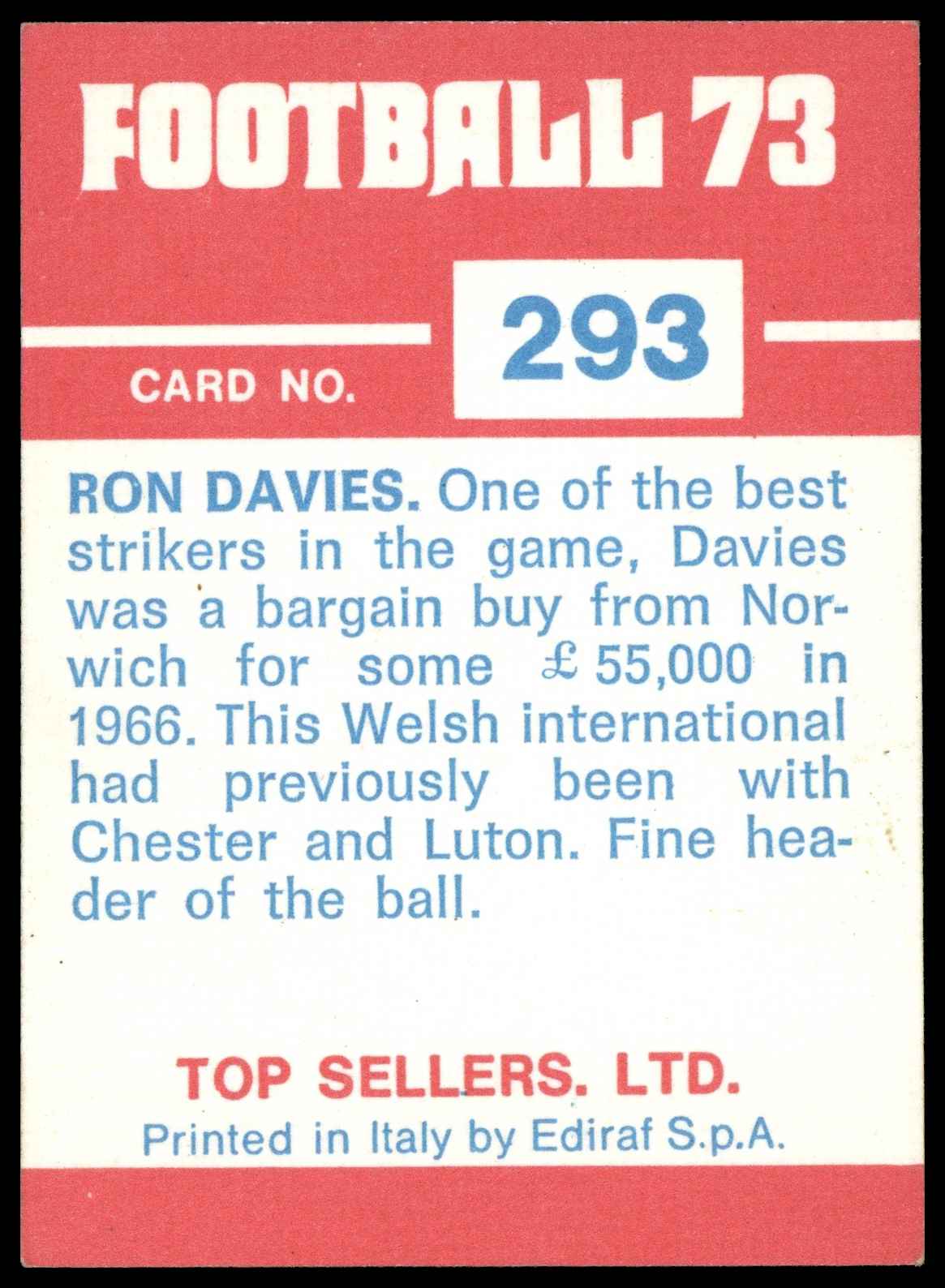 Panini Top Sellers - 'Football 73' (1973) - Ron Davies (Southampton) Panini Top Sellers - 'Football 73' (1973) - Ron Davies (Southampton)