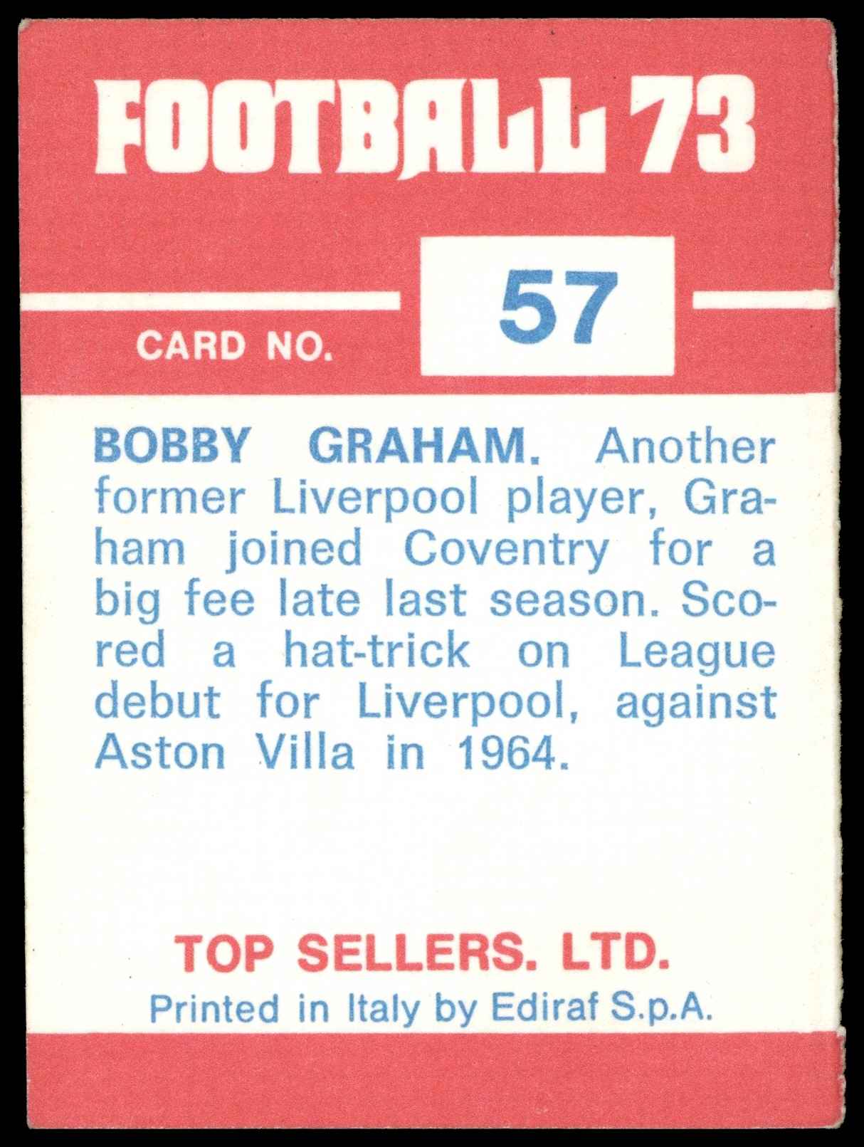 Panini Top Sellers - 'Football 73' (1973) - Bobby Graham (Coventry City) Panini Top Sellers - 'Football 73' (1973) - Bobby Graham (Coventry City)