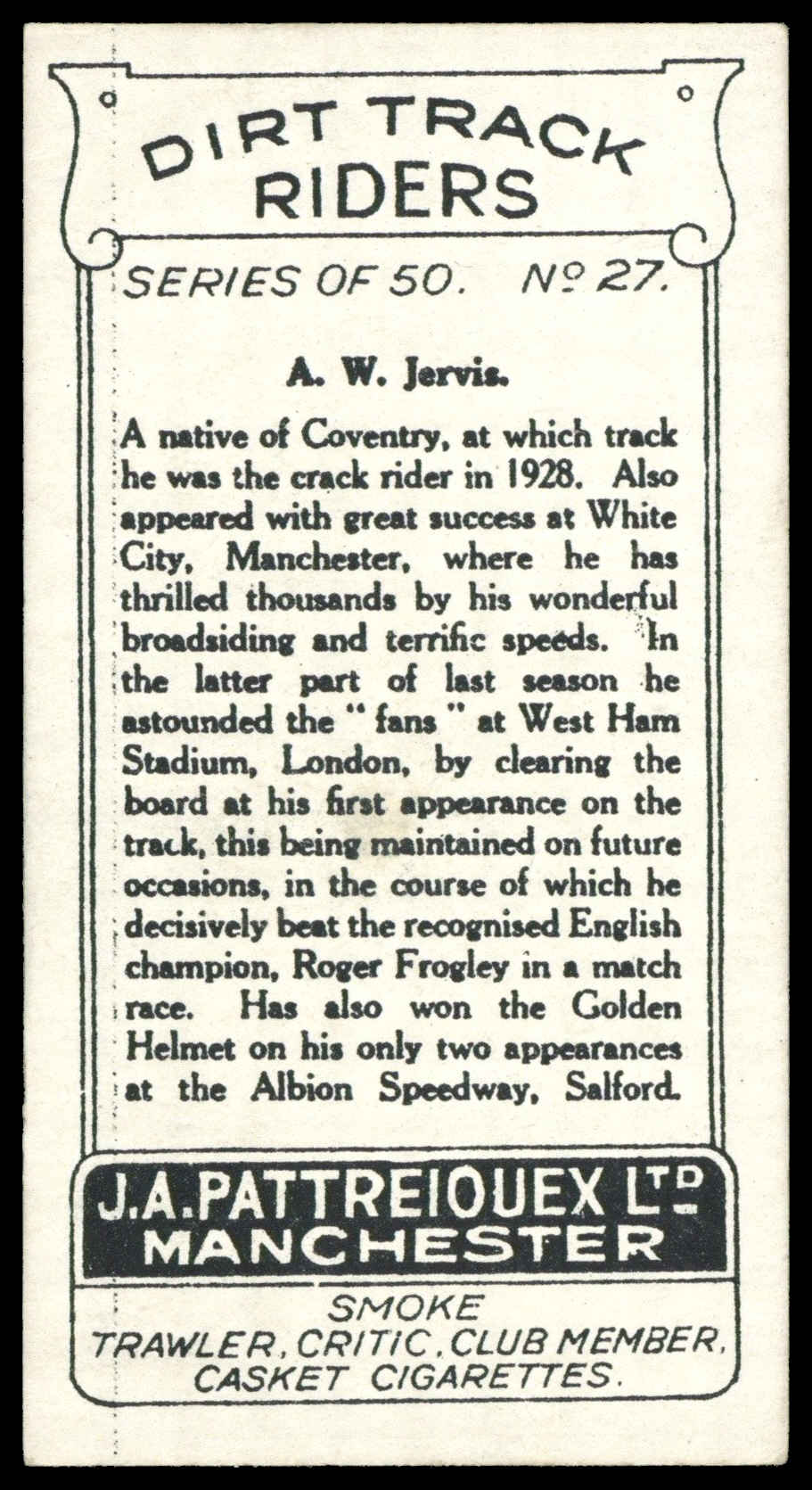 Pattreiouex - 'Dirt Track Riders (50)' (1929) - A.W. Jervis Pattreiouex - 'Dirt Track Riders (50)' (1929) - A.W. Jervis