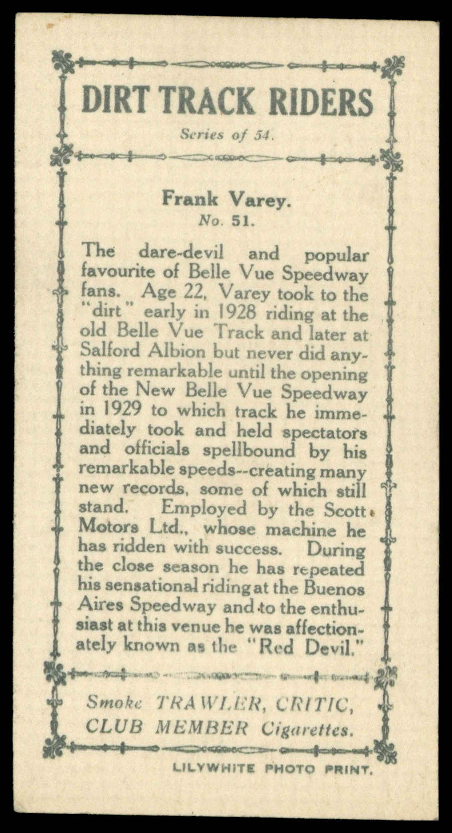 Pattreiouex - 'Dirt Track Riders (Sepia)' (1930) - #51 - Frank Varey Pattreiouex - 'Dirt Track Riders (Sepia)' (1930) - #51 - Frank Varey