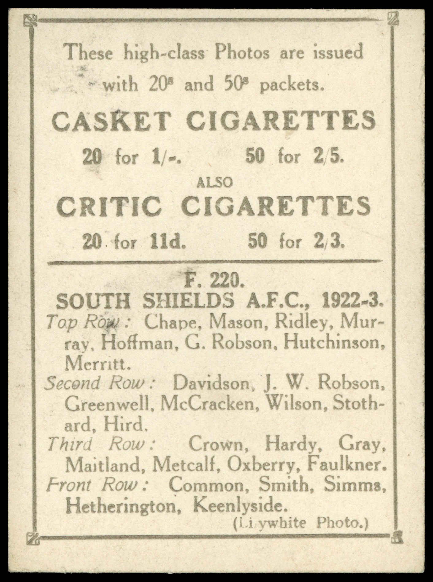 Pattreiouex - 'Football Teams' - South Shields (1922) Pattreiouex - 'Football Teams' - South Shields (1922)