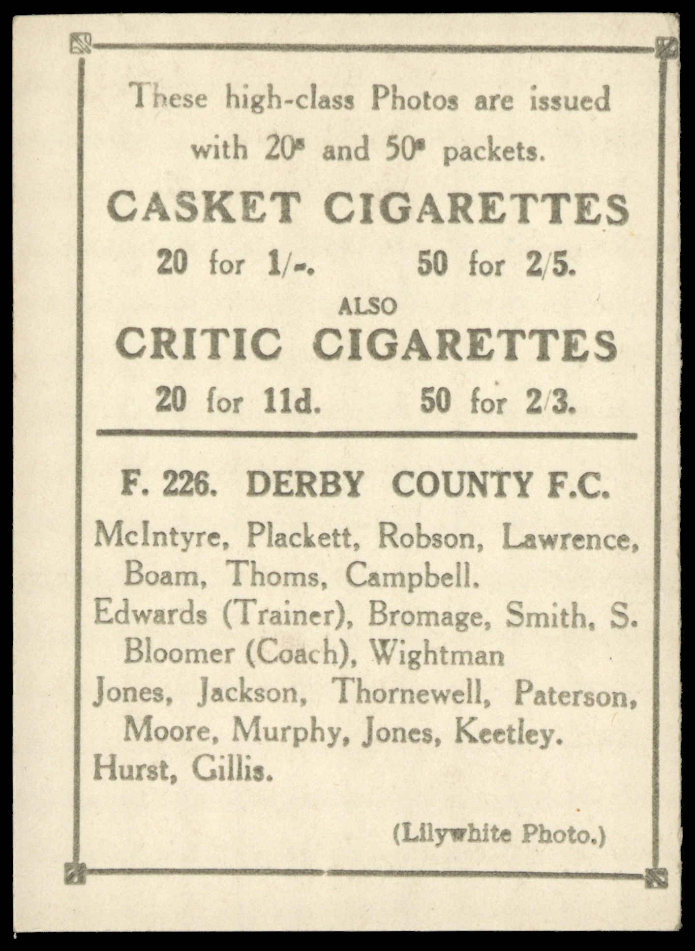 Pattreiouex - 'Football Teams' (1922) - Derby County Pattreiouex - 'Football Teams' (1922) - Derby County