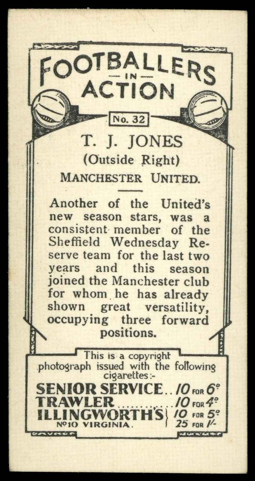 Pattreiouex - 'Footballers in Action' (1934) - T. Jones (Man Utd) Pattreiouex - 'Footballers in Action' (1934) - T. Jones (Man Utd)