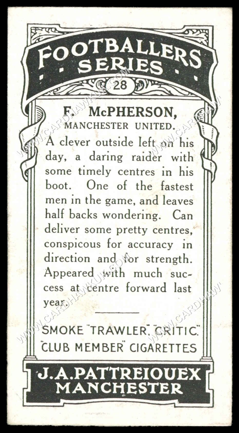 Pattreiouex - F. McPherson (Manchester United)' - Footballers Series (Brown)' (1927) Pattreiouex - F. McPherson (Manchester United)' - Footballers Series (Brown)' (1927)