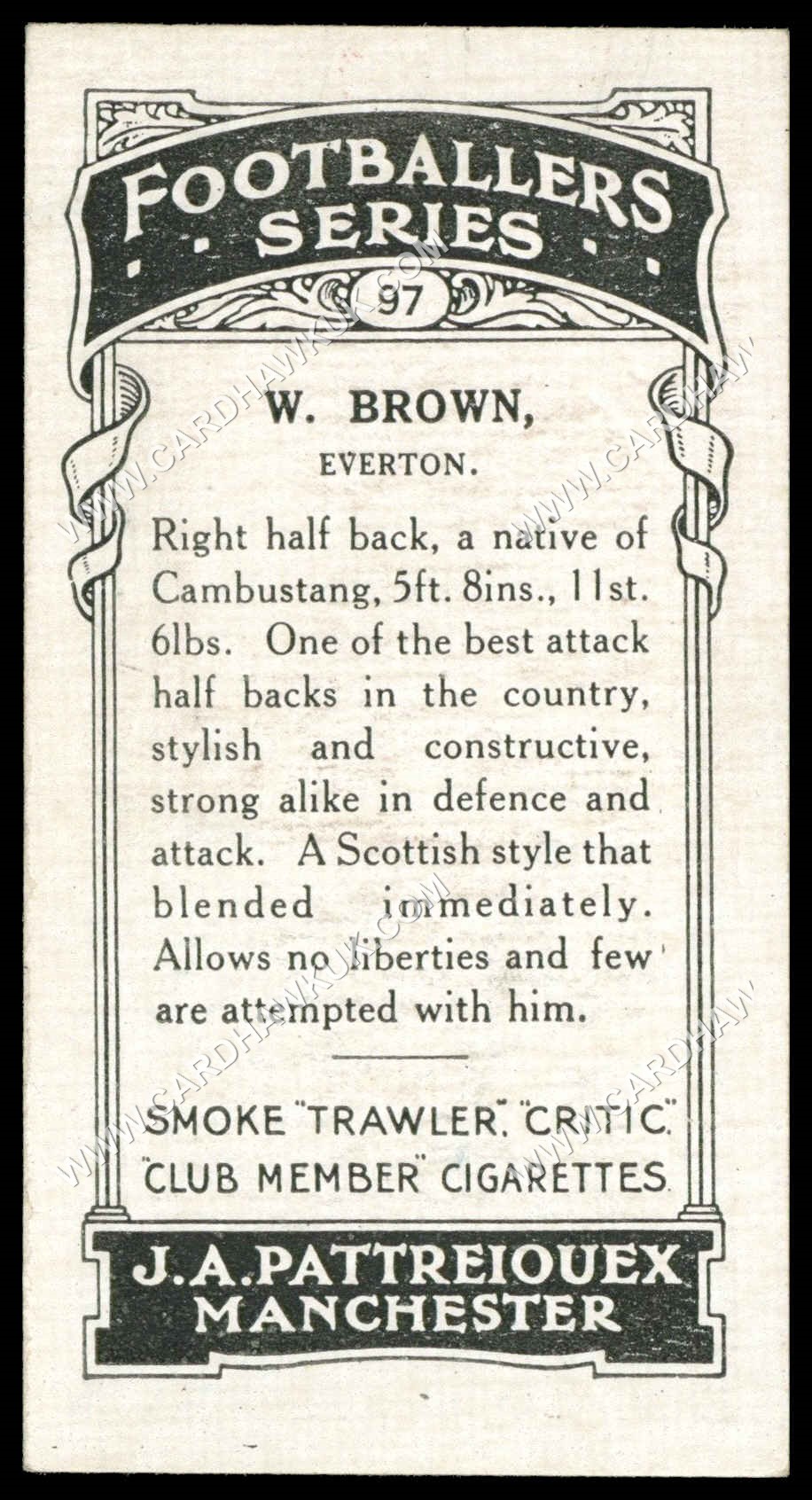 Pattreiouex - W. Brown (Everton)' - Footballers Series (Brown)' (1927) Pattreiouex - W. Brown (Everton)' - Footballers Series (Brown)' (1927)