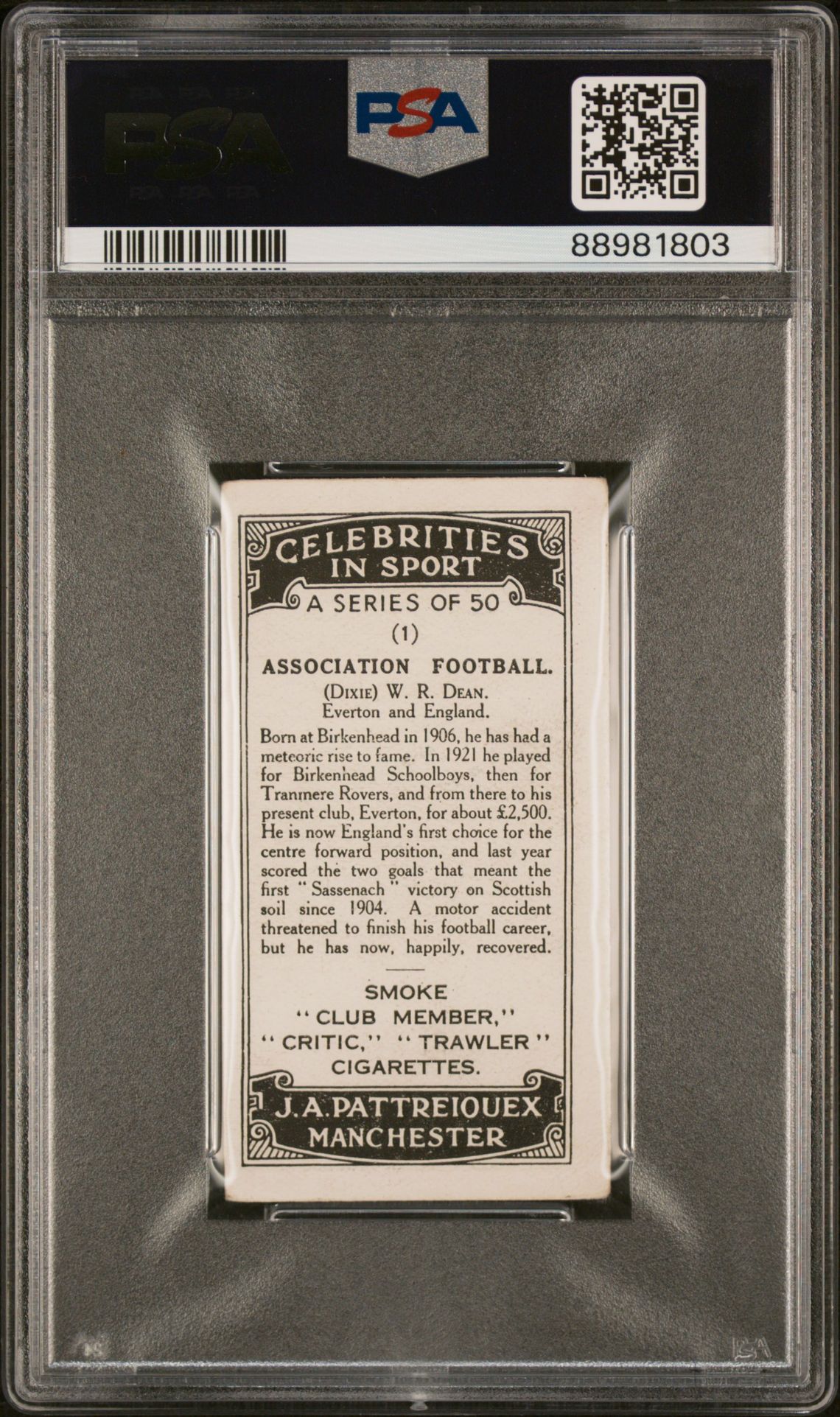 Pattreiouex - Dixie Dean (Everton) **PSA3** - Celebrities in Sport Pattreiouex - Dixie Dean (Everton) **PSA3** - Celebrities in Sport