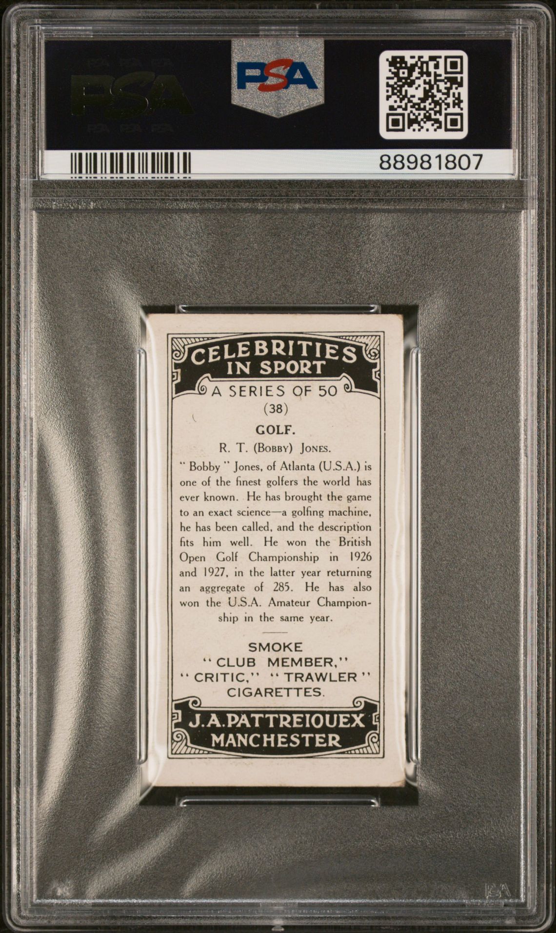 Pattreiouex - Bobby Jones (Golf) **PSA4** **HOF** - Celebrities in Sport Pattreiouex - Bobby Jones (Golf) **PSA4** **HOF** - Celebrities in Sport