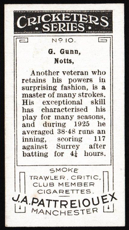 Pattreiouex - 'Cricketers Series' (1926) - G.Gunn (Notts) Pattreiouex - 'Cricketers Series' (1926) - G.Gunn (Notts)