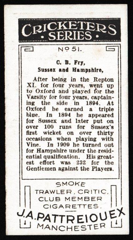 Pattreiouex - 'Cricketers Series' (1926) - C.B. Fry (Sussex) Pattreiouex - 'Cricketers Series' (1926) - C.B. Fry (Sussex)
