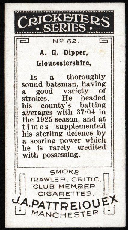 Pattreiouex - 'Cricketers Series' (1926) - A.G. Dipper (Gloucs) Pattreiouex - 'Cricketers Series' (1926) - A.G. Dipper (Gloucs)