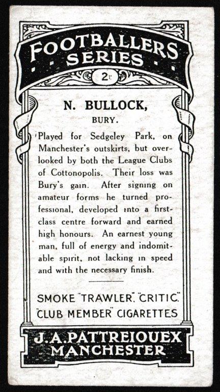 Pattreiouex - 'Footballers Series (Brown)' (1927) - N. Bullock (Bury) Pattreiouex - 'Footballers Series (Brown)' (1927) - N. Bullock (Bury)