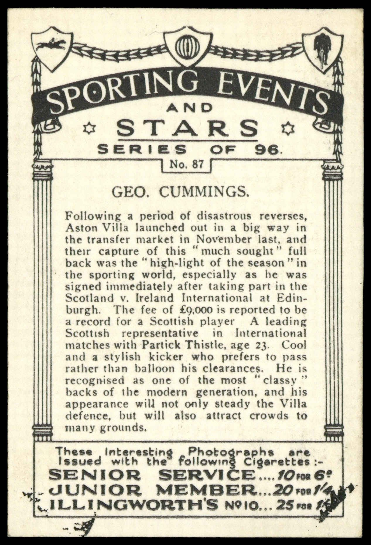 Pattreiouex - 'Sporting Events & Stars' **SIGNED** - Geo. Cummings (Aston Villa) (1935) Pattreiouex - 'Sporting Events & Stars' **SIGNED** - Geo. Cummings (Aston Villa) (1935)