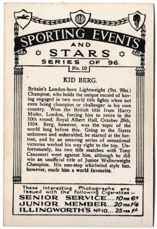 Pattreiouex - 'Sporting Events & Stars' (1935) - Card #10 - Kid Berg Pattreiouex - 'Sporting Events & Stars' (1935) - Card #10 - Kid Berg