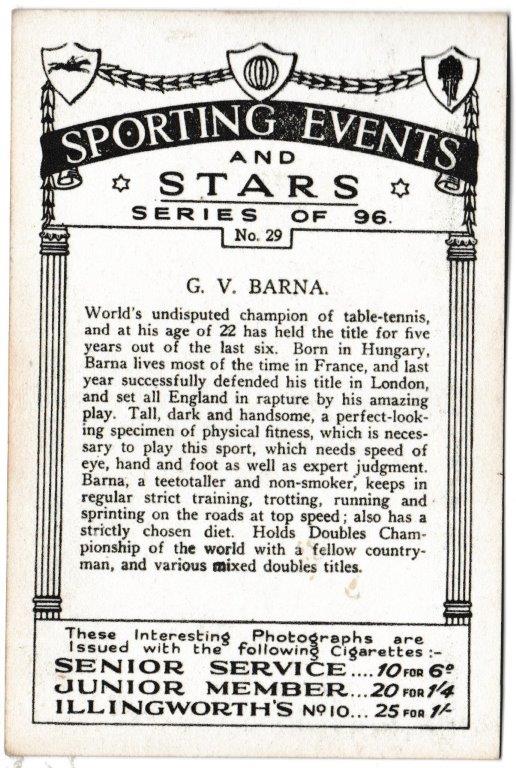 Pattreiouex - 'Sporting Events & Stars' (1935) - Card #29 - G.V. Barna Pattreiouex - 'Sporting Events & Stars' (1935) - Card #29 - G.V. Barna