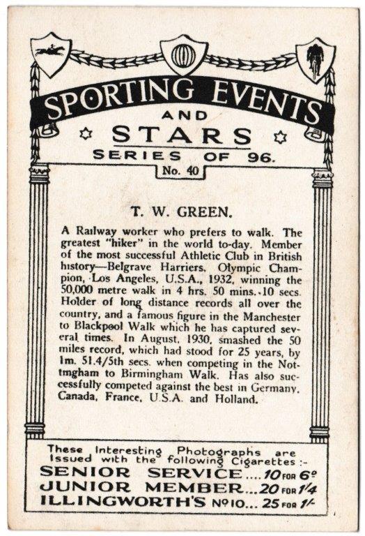 Pattreiouex - 'Sporting Events & Stars' (1935) - Card #40 - T.W. Green Pattreiouex - 'Sporting Events & Stars' (1935) - Card #40 - T.W. Green