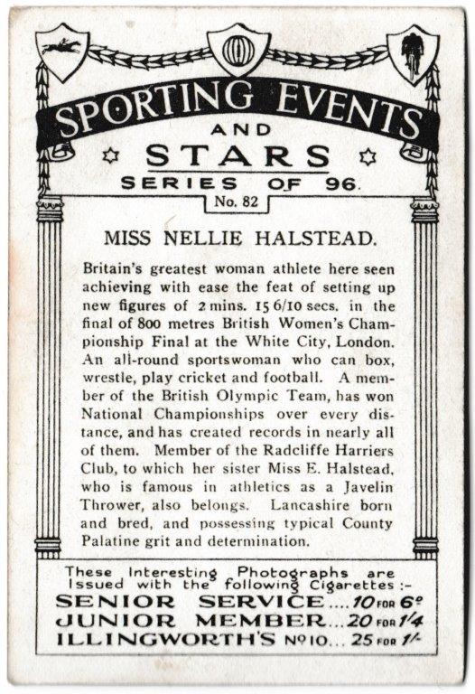 Pattreiouex - 'Sporting Events & Stars' (1935) - Card #82 - Miss Nellie Halstead Pattreiouex - 'Sporting Events & Stars' (1935) - Card #82 - Miss Nellie Halstead