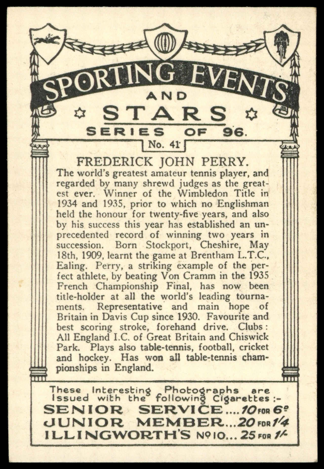 Pattreiouex - 'Sporting Events & Stars' (1935) - Frederick John Perry Pattreiouex - 'Sporting Events & Stars' (1935) - Frederick John Perry