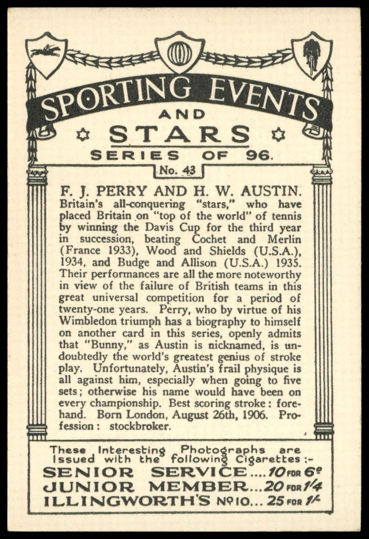 Pattreiouex - 'Sporting Events & Stars' (1935) - F.J. Perry & H.W. Austin Pattreiouex - 'Sporting Events & Stars' (1935) - F.J. Perry & H.W. Austin